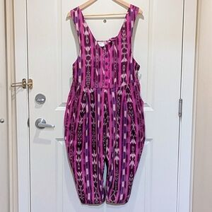NWOT Beckwoman L 100% Guatemalan Cotton Pink and Purple Overalls